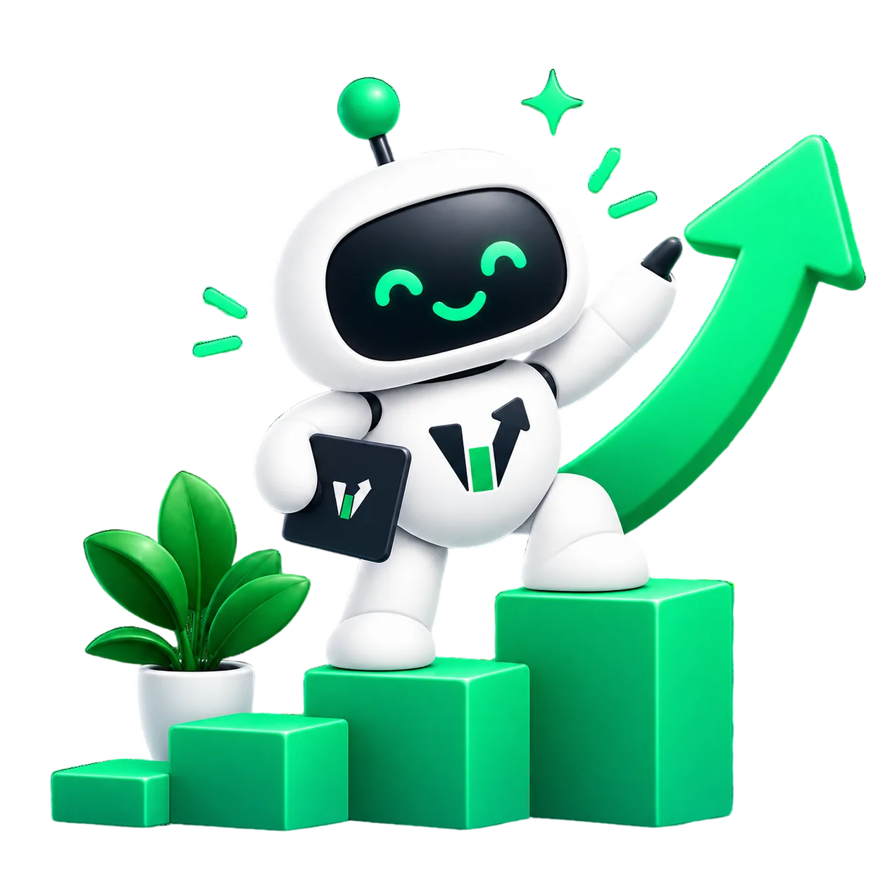 Robot de VenderIA celebrando el crecimiento de ventas de sus clientes